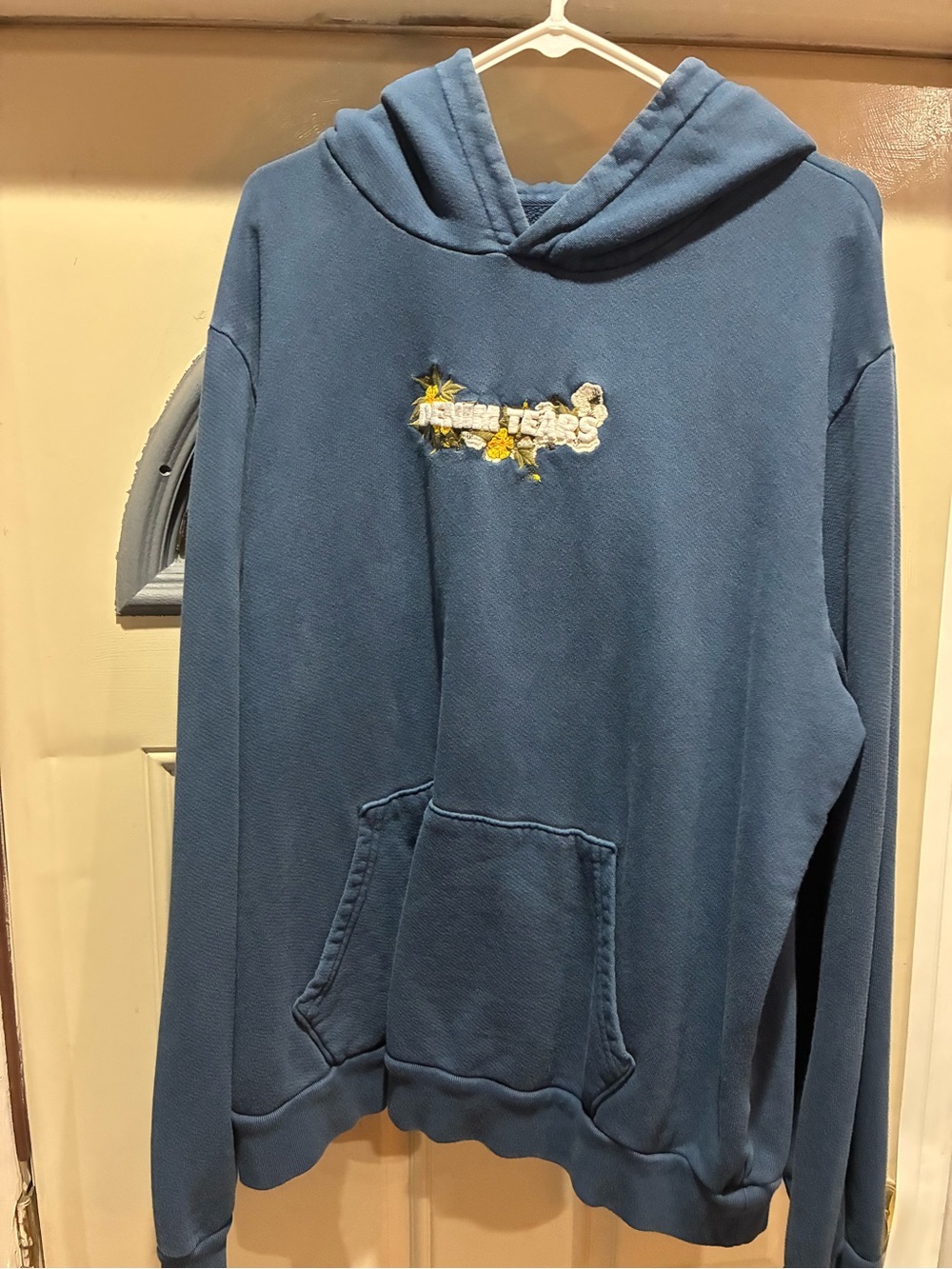Blue Denim Tear Embroidered Hoodie Sweater - Men’s Casual Pullover